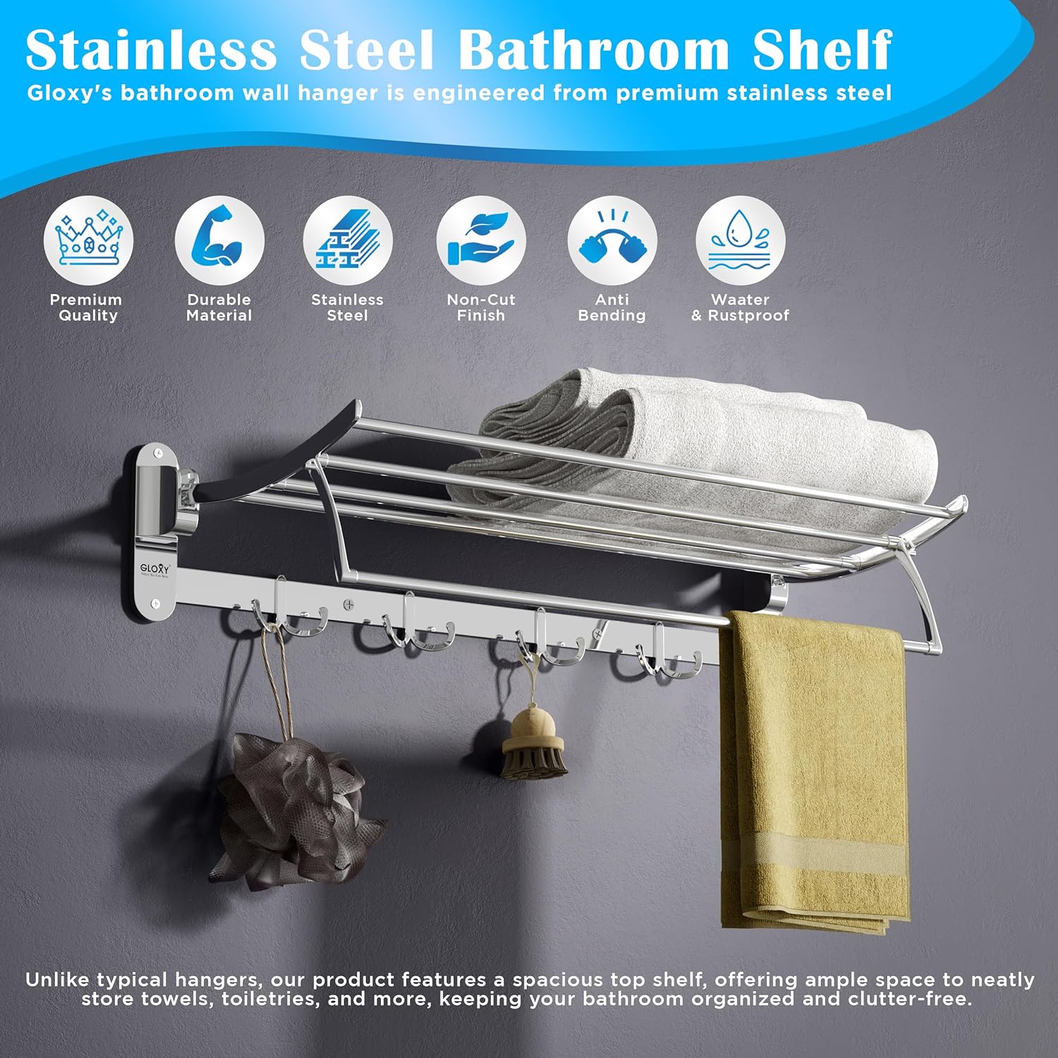 24 Inch Stainless Steel Folding Towel Racks for Bathroom- by GLOXY®
