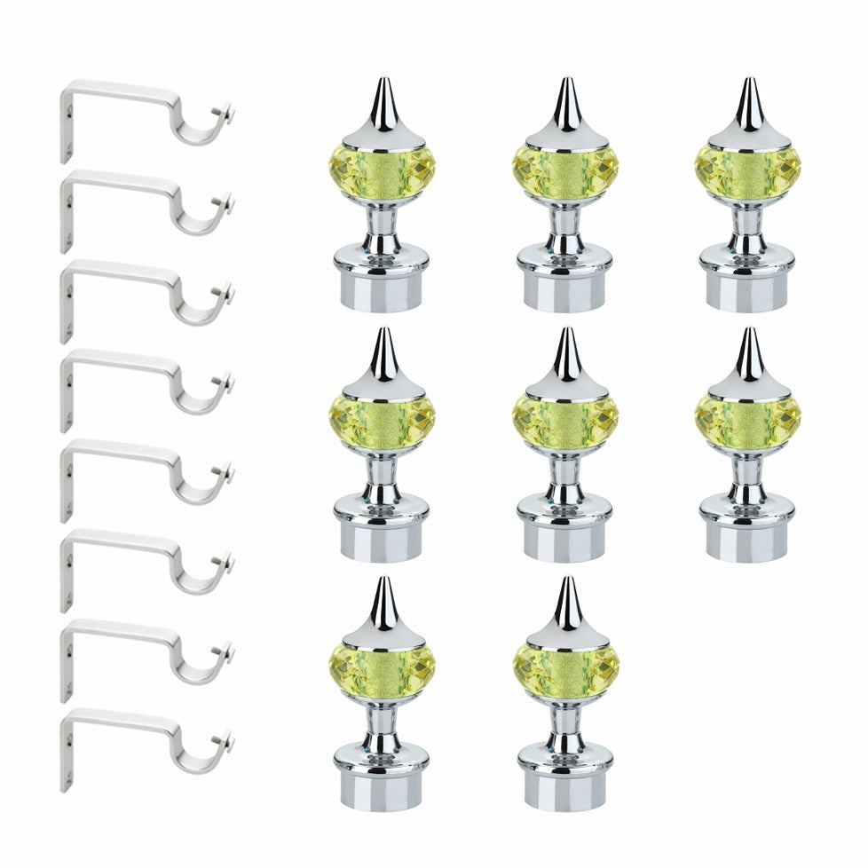 Gloxy Single Diamond Aluminium Curtain Rod Finials with Support– Silver Mix Yellow Pair of 4