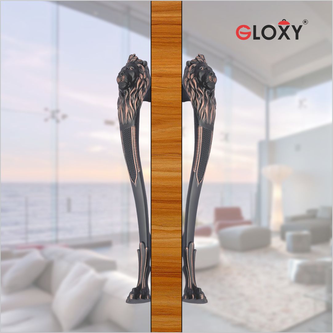 gloxy lion shape aluminium main door handle 12 inch copper black