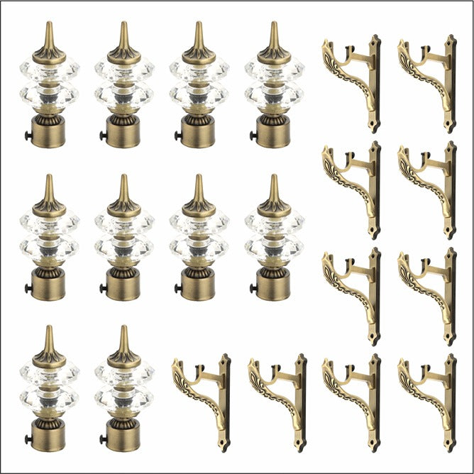 Gloxy Double Diamond Aluminium Curtain Rod Finials with Support– Antique 5 Pair