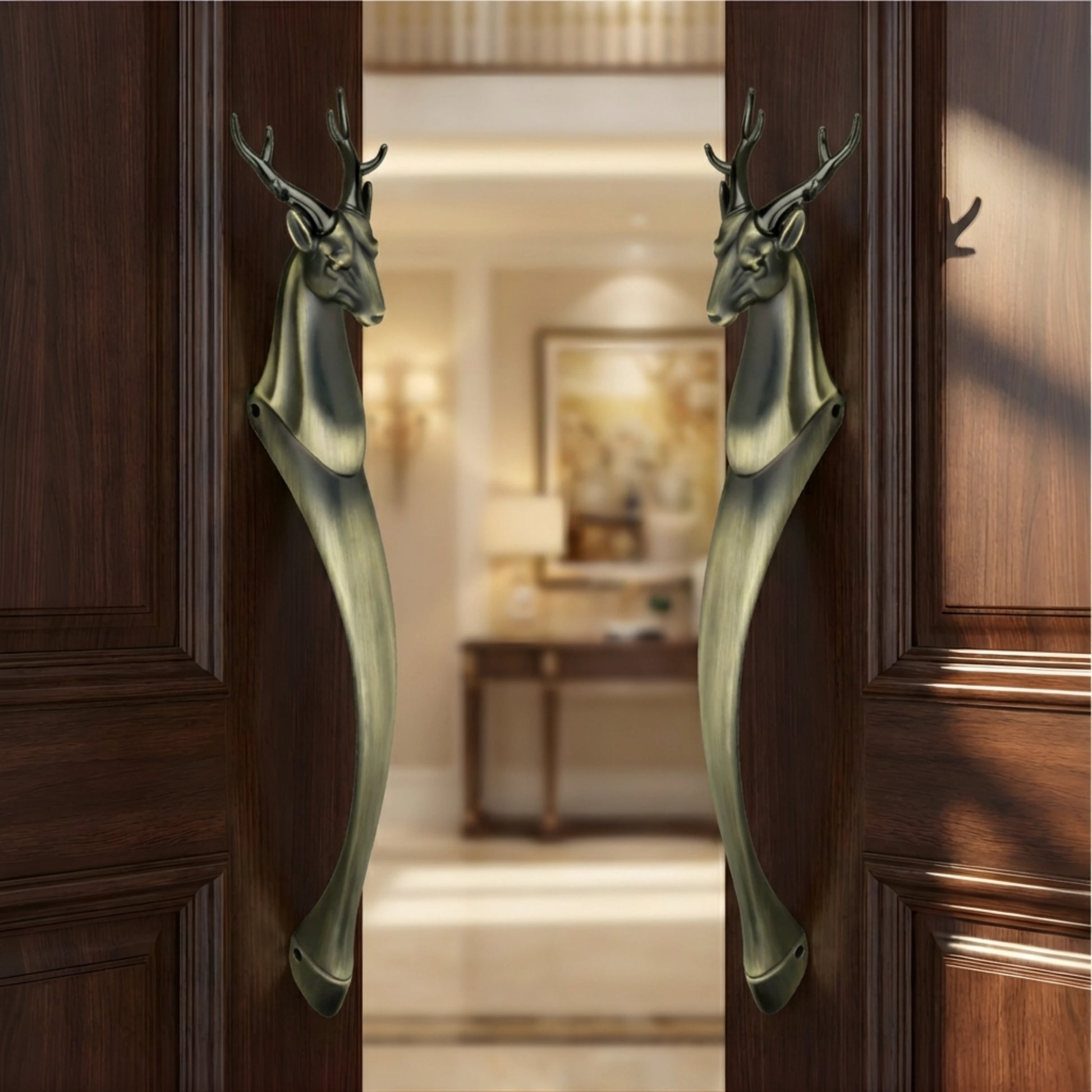 Gloxy Deer Shape Aluminium Door Handle Front Door 21 Inch -Antique