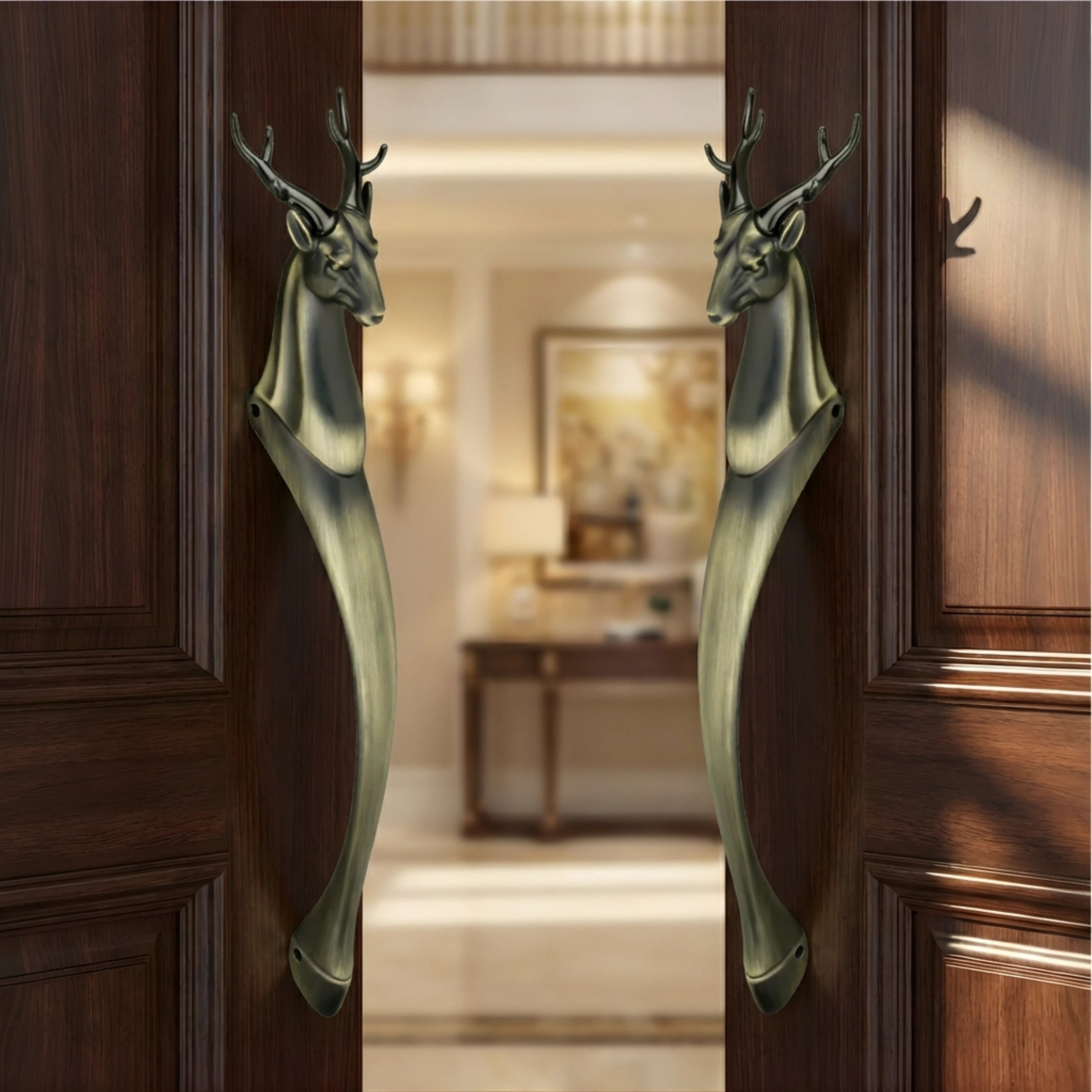 Gloxy Deer Shape Aluminium Door Handle Front Door 21 Inch -Antique
