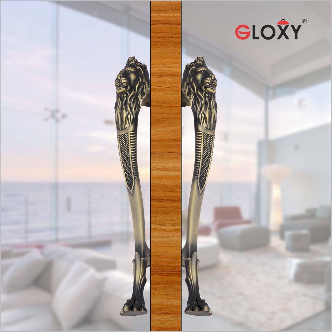 GLOXY  Lion Shape Curved Door Handles for Main Door Handle Decorative Push & Pull Door Handle for All Types of Doors for Home & Offices -Antique Finish