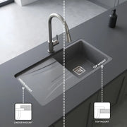 Gloxy Quartz Granite Single Bowl Kitchen Sink with Drain Board | 36 × 18 × 9 Inches (Grey Matte)