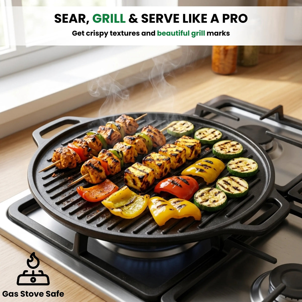 GLOXY Premium Cast Iron 2 in 1 Tawa