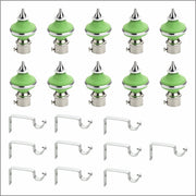 Gloxy Matka Shape Stainless Steel & ABS Curtain Rod Finials with Support– Green 5 Pair