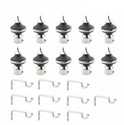 Gloxy Matka Shape Stainless Steel & ABS Curtain Rod Finials with Support– Brown 5 Pair