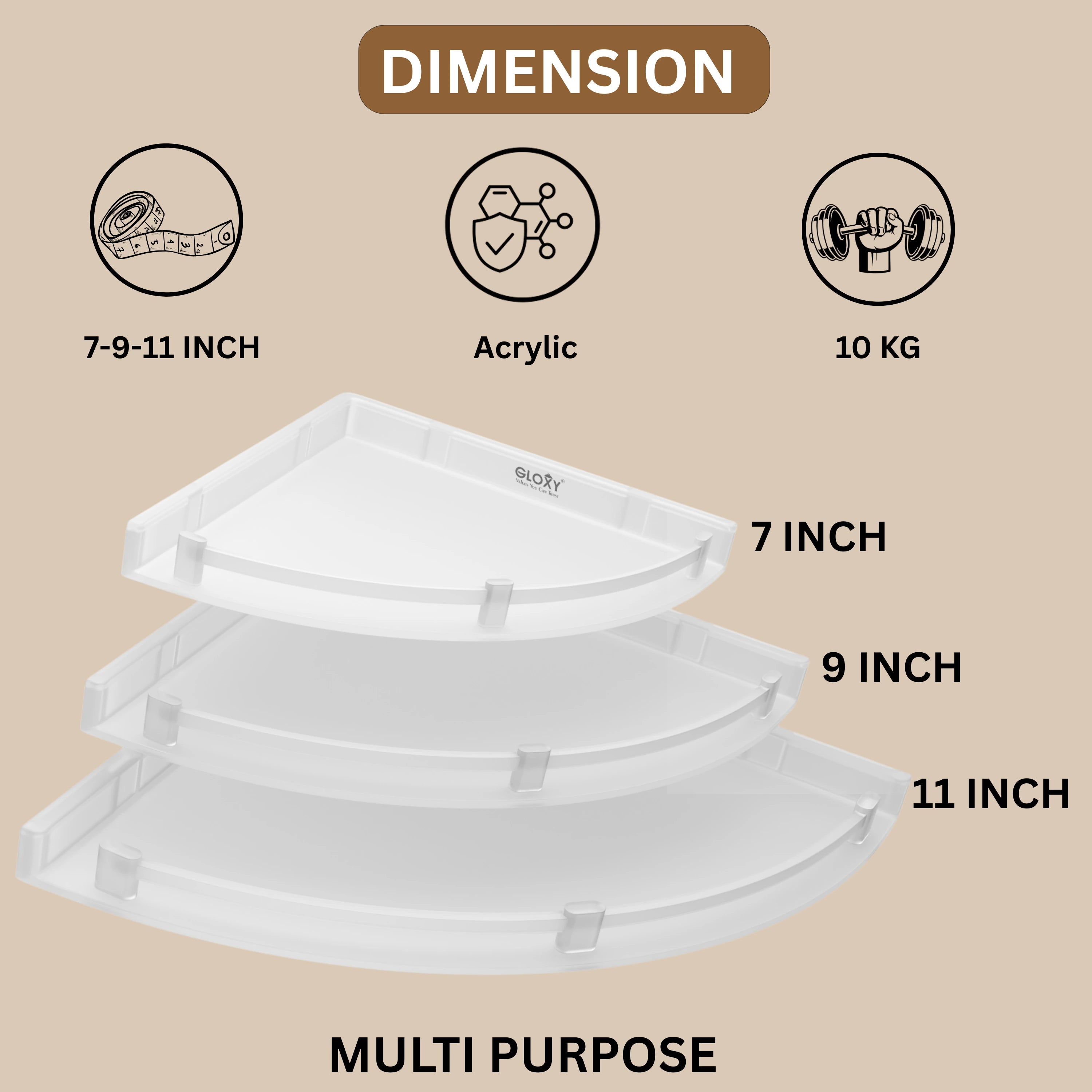 Gloxy Acrylic 3-Layer Matte Finish Bathroom Corner Organizer Wall Shelf