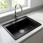Gloxy Premium Granite Quartz Kitchen Sink 16" x 18" x 9" - Black Matte Finish