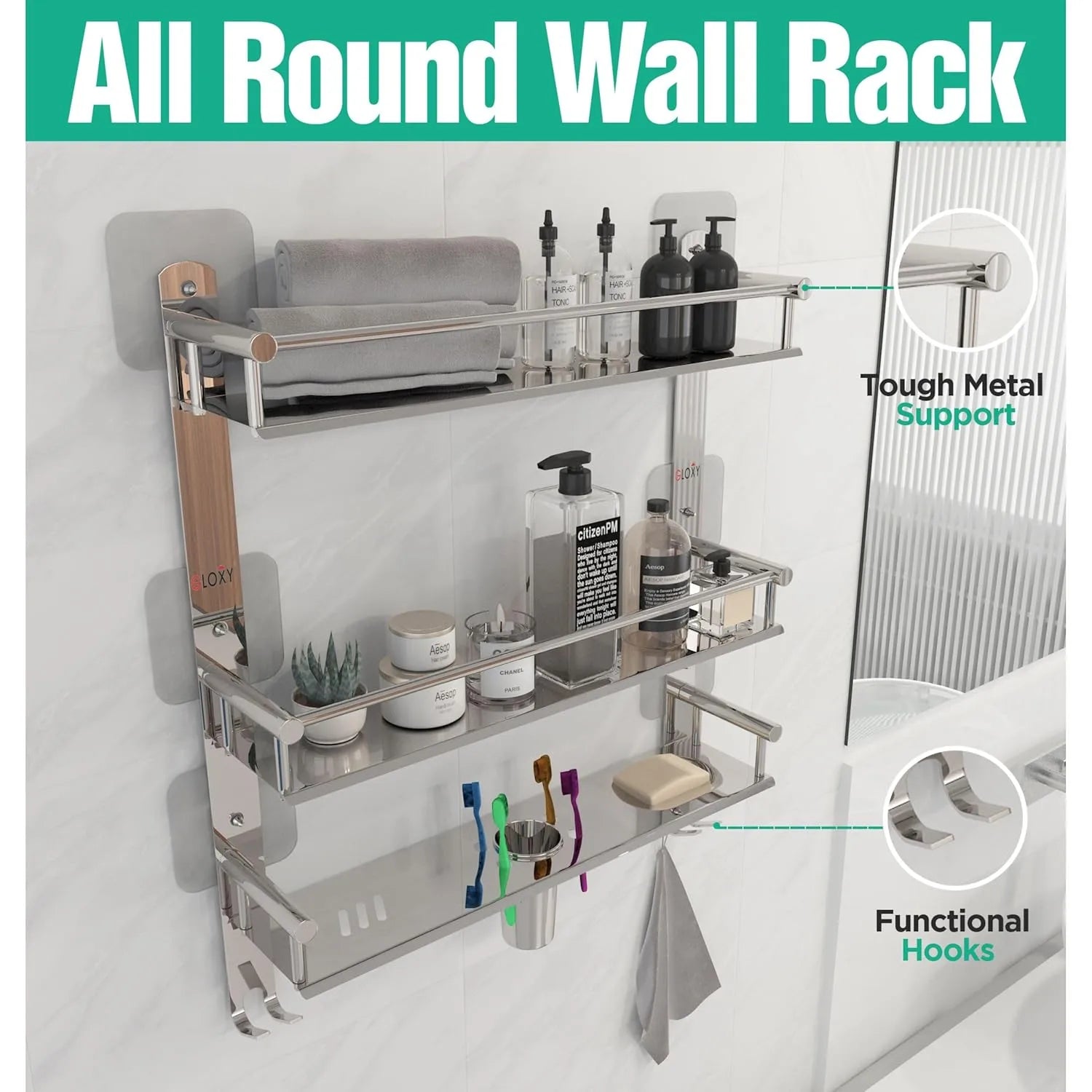 All Round Wall Rack with various items on a white background