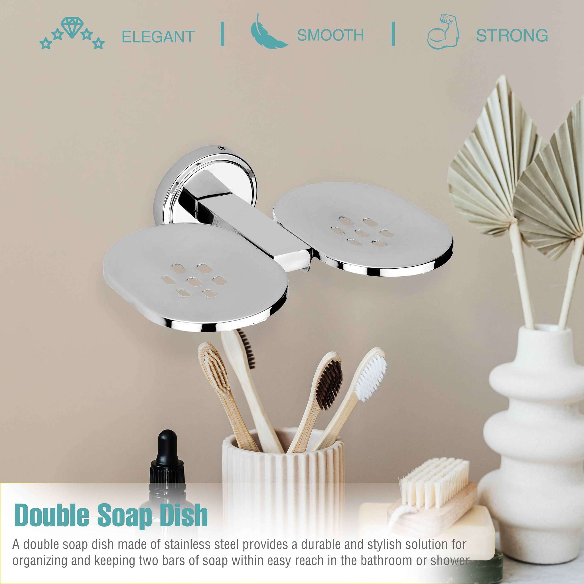 Gloxy Round Shape Stainless Steel 202 Grade Chrome Finish Double Soap Holder