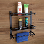 Stainless Steel 2 Layer Matt Black Finish Bathroom Shelf