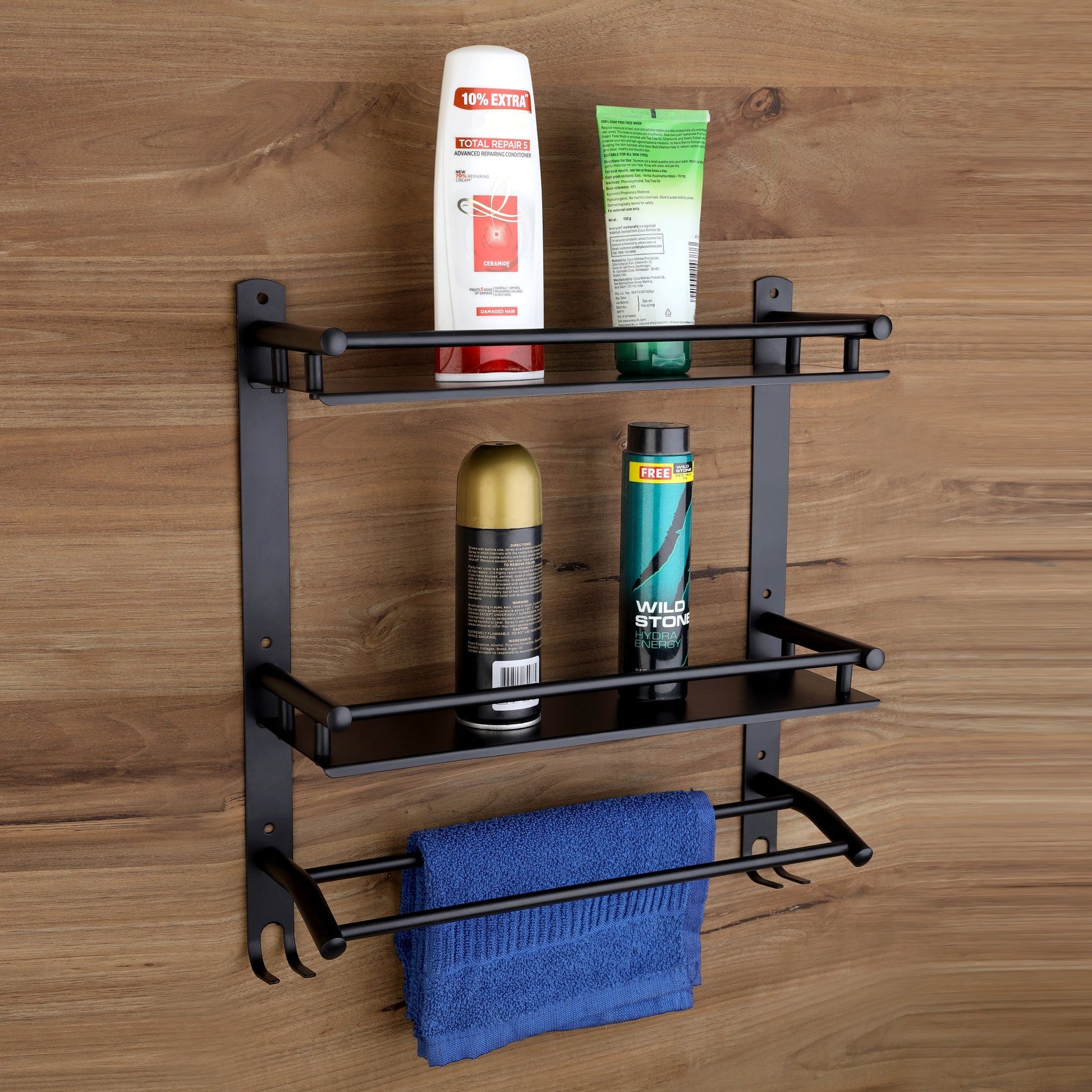 Stainless Steel 2 Layer Matt Black Finish Bathroom Shelf