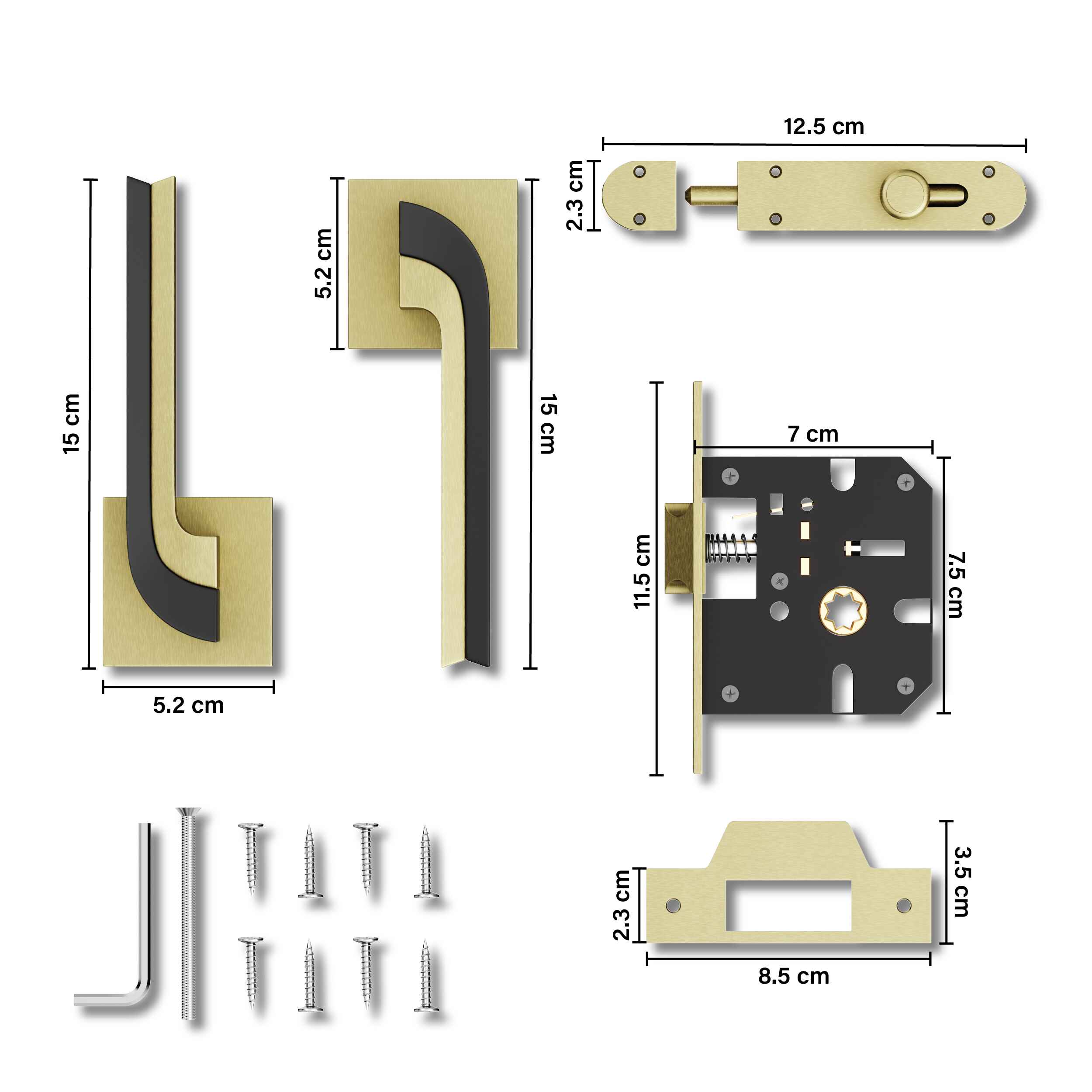 GLOXY Brass Door Lock for Balcony Store Room Door Lock, Mortise Keyless Handle Set with Brass Baby Latch for Home,Office,Hotel | Antique & Black Finish (2 Years Warranty, Pack of 1)