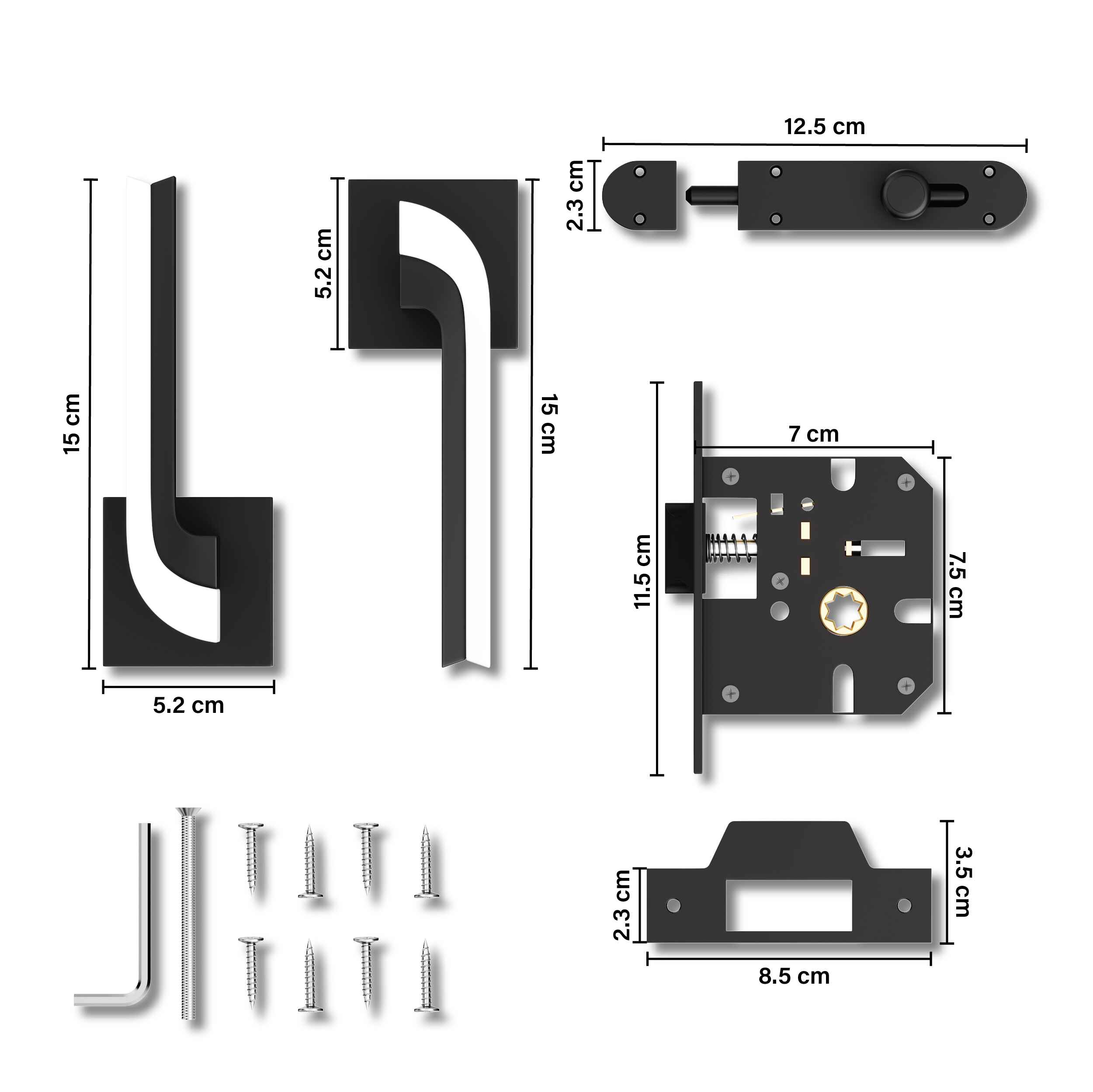 GLOXY Brass Door Lock for Balcony Store Room Door Lock, Mortise Keyless Handle Set with Brass Baby Latch for Home,Office,Hotel | Black & White Finish (2 Years Warranty, Pack of 1)