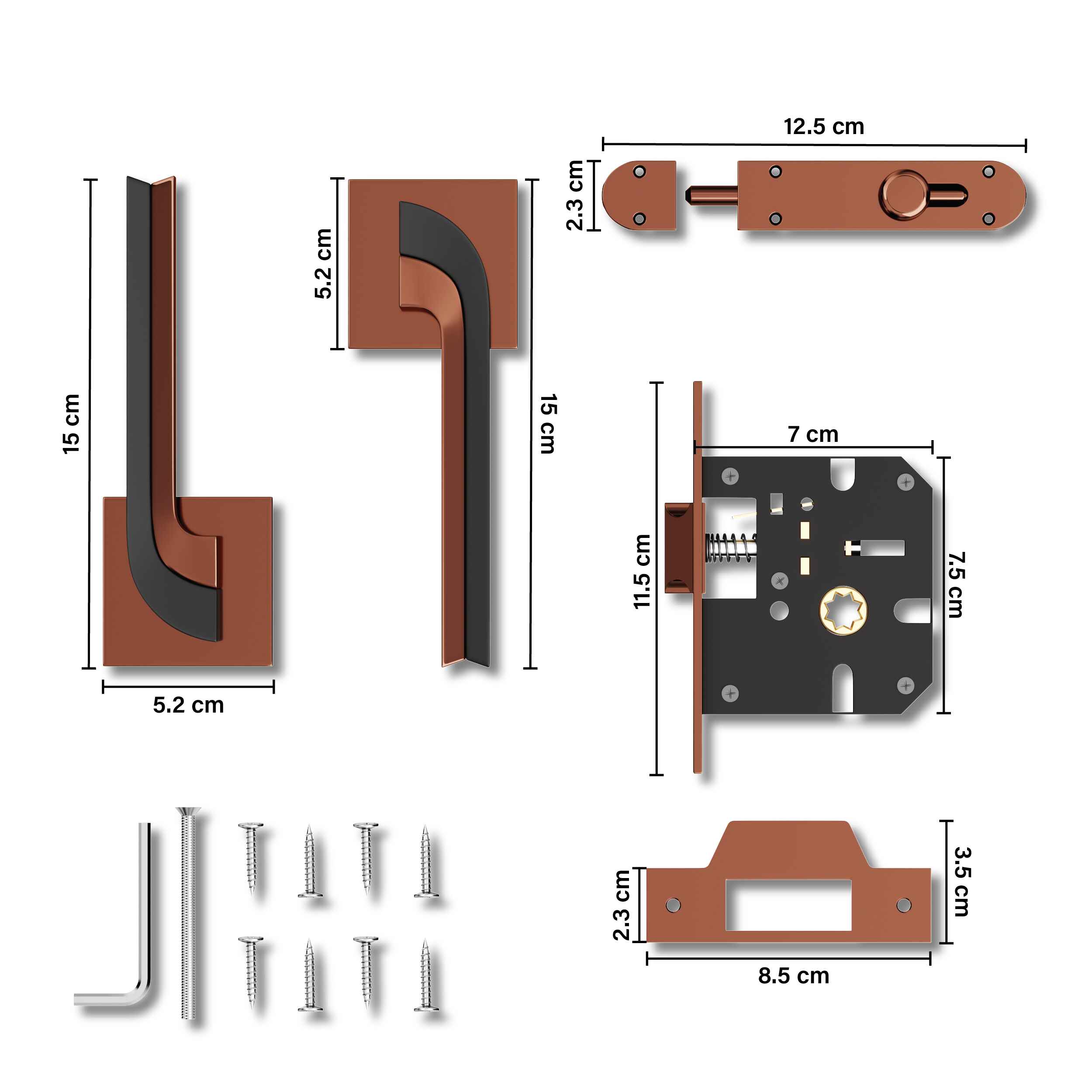 GLOXY Brass Door Lock for Balcony Store Room Door Lock, Mortise Keyless Handle Set with Brass Baby Latch for Home,Office,Hotel | Rose Gold & Black Finish (2 Years Warranty, Pack of 1)