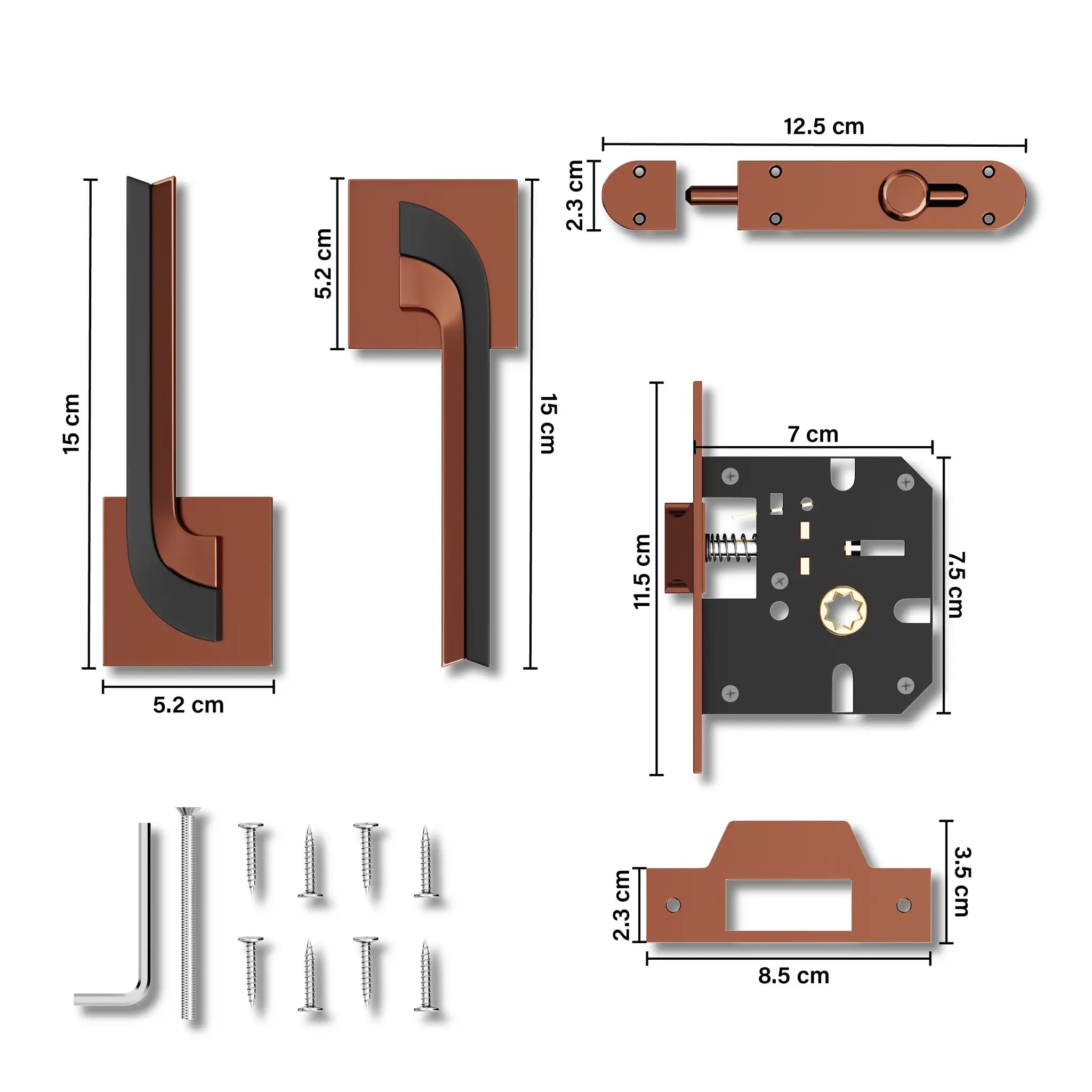 Gloxy Laxon Series Rose Gold Finish Mortise Bathroom Door Latch Lock With Handle