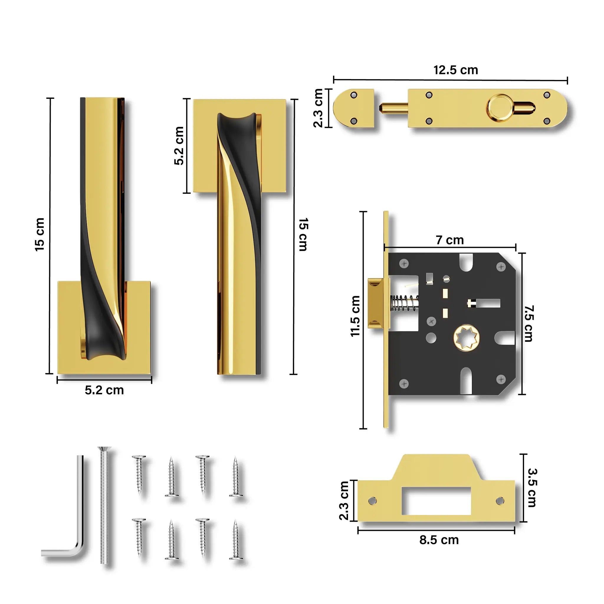 Gloxy Morza Series Gold Finish Mortise Bathroom Door Latch Lock With Handle