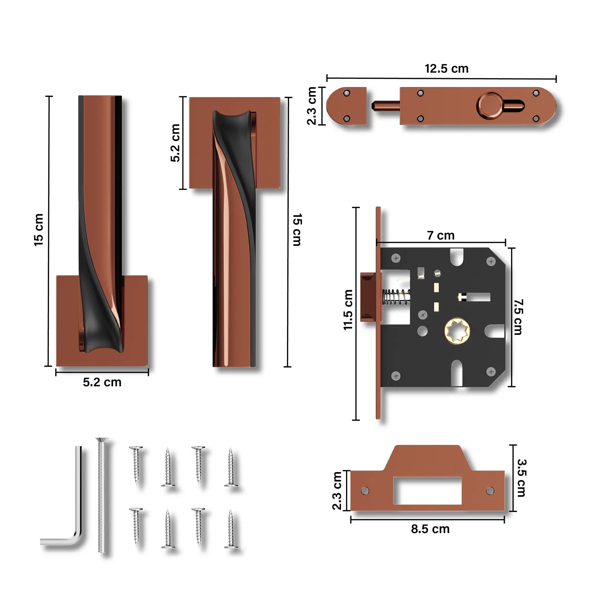 Gloxy Morza Series Rose Gold Finish Mortise Bathroom Door Latch Lock With Handle