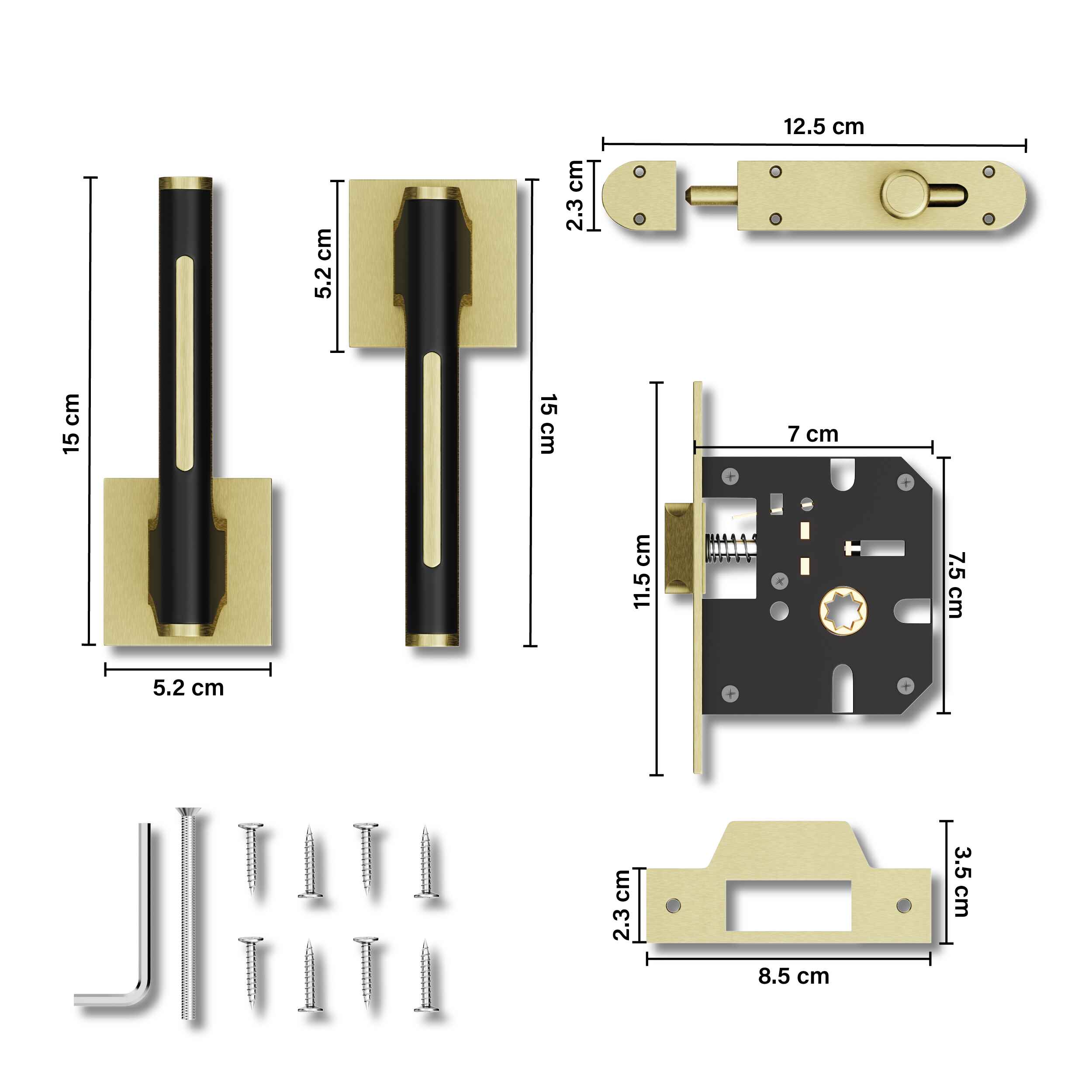 GLOXY Brass Door Lock for Balcony Store Room Door Lock, Mortise Keyless Handle Set with Brass Baby Latch for Home,Office,Hotel | Antique & Black Finish (2 Years Warranty, Pack of 1)