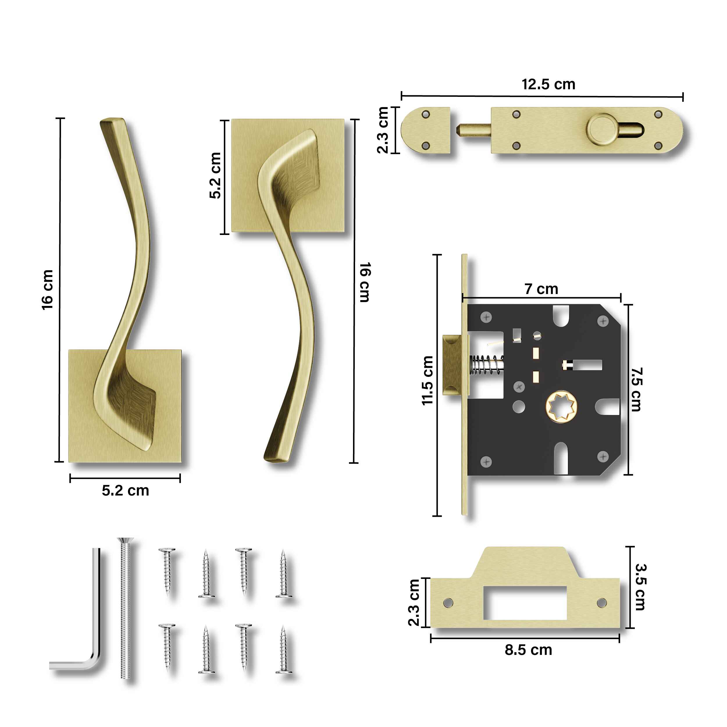 GLOXY Brass Door Lock for Balcony Store Room Door Lock, Mortise Keyless Handle Set with Brass Baby Latch for Home,Office,Hotel | Antique Finish (2 Years Warranty, Pack of 1)