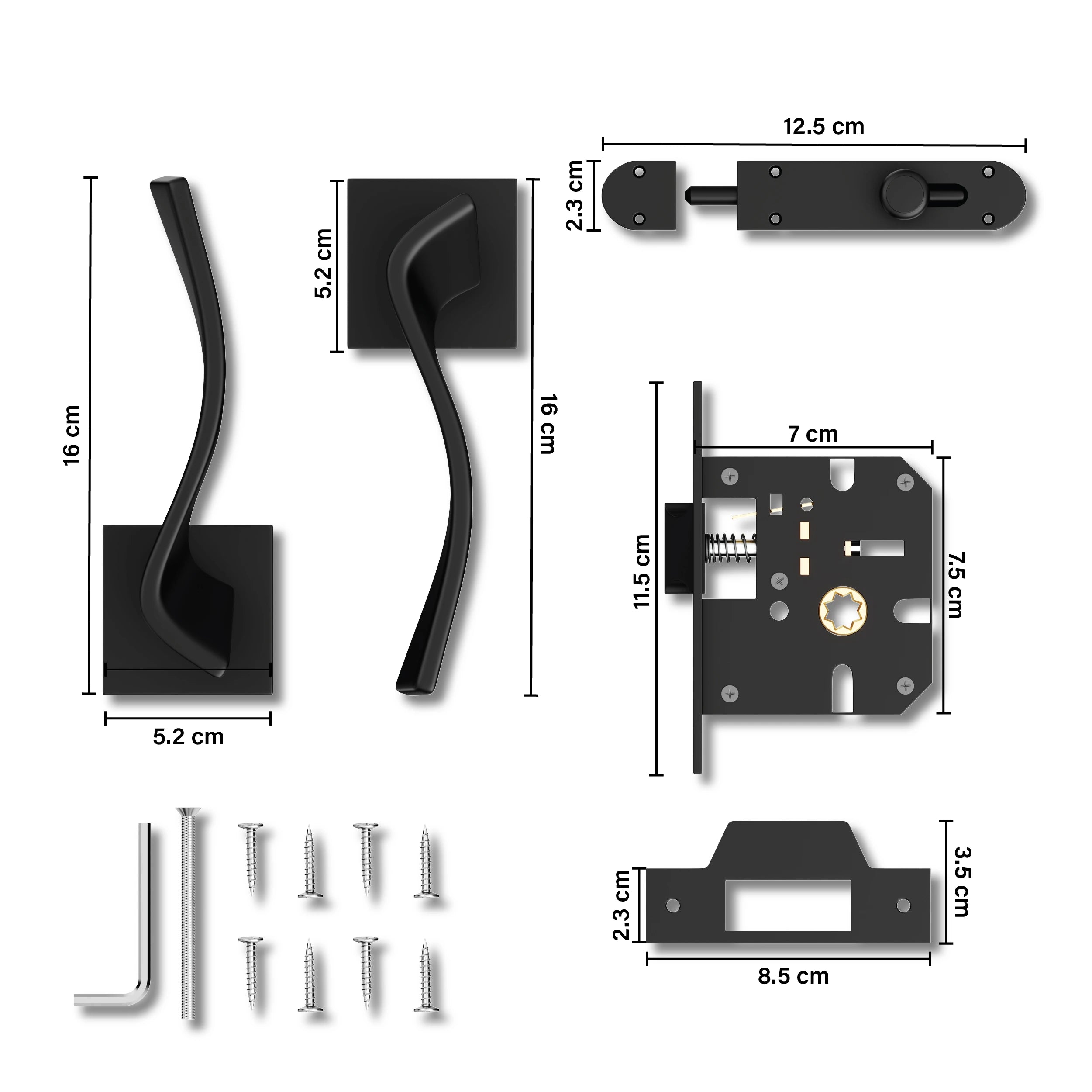 Gloxy Ronik Series Black Finish Mortise Bathroom Door Latch Lock With Handle