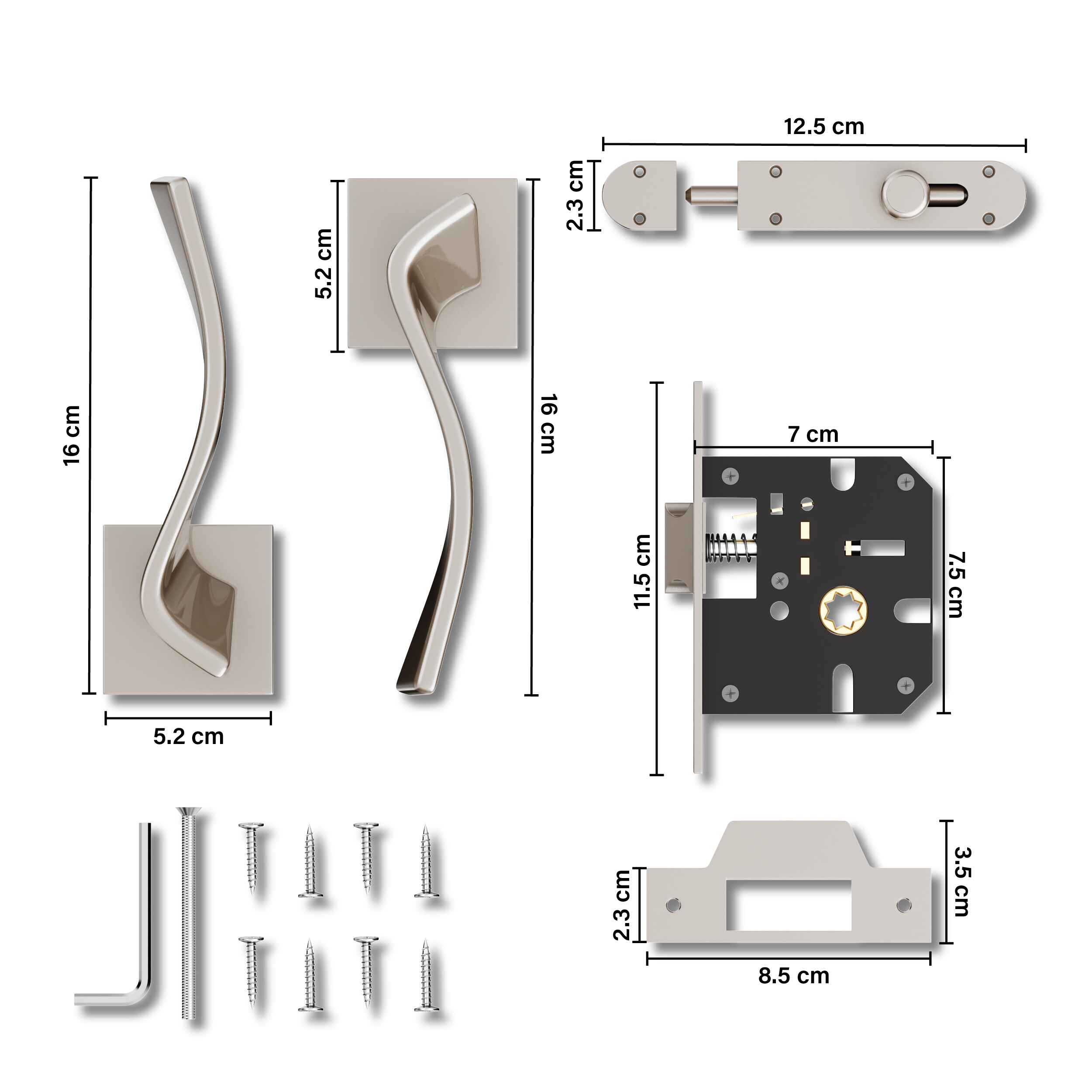 GLOXY Brass Door Lock for Balcony Store Room Door Lock, Mortise Keyless Handle Set with Brass Baby Latch for Home,Office,Hotel | Satin Chrome Finish (2 Years Warranty, Pack of 1)