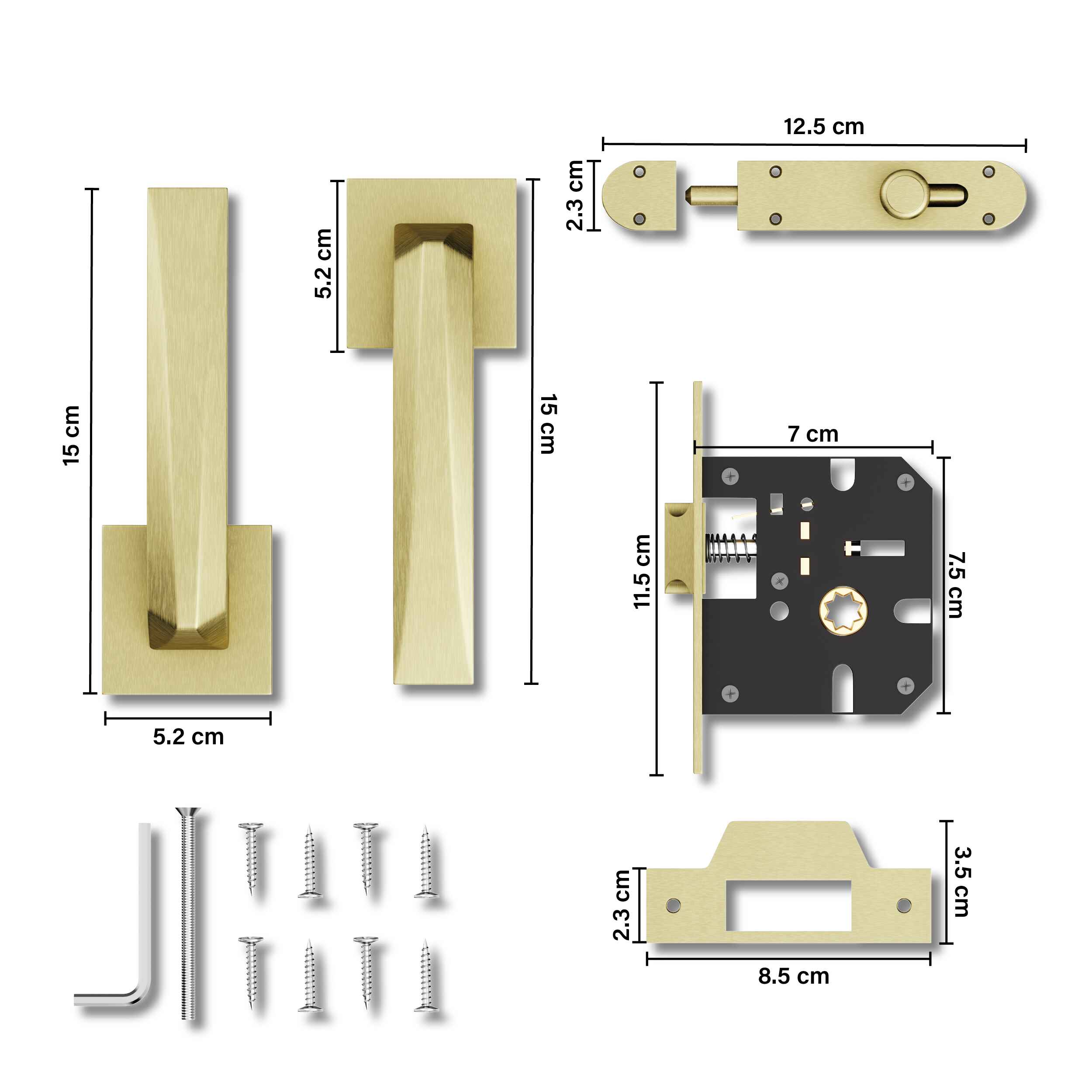 GLOXY Brass Door Lock for Balcony Store Room Door Lock, Mortise Keyless Handle Set with Brass Baby Latch for Home,Office,Hotel | Antique Finish (2 Years Warranty, Pack of 1)