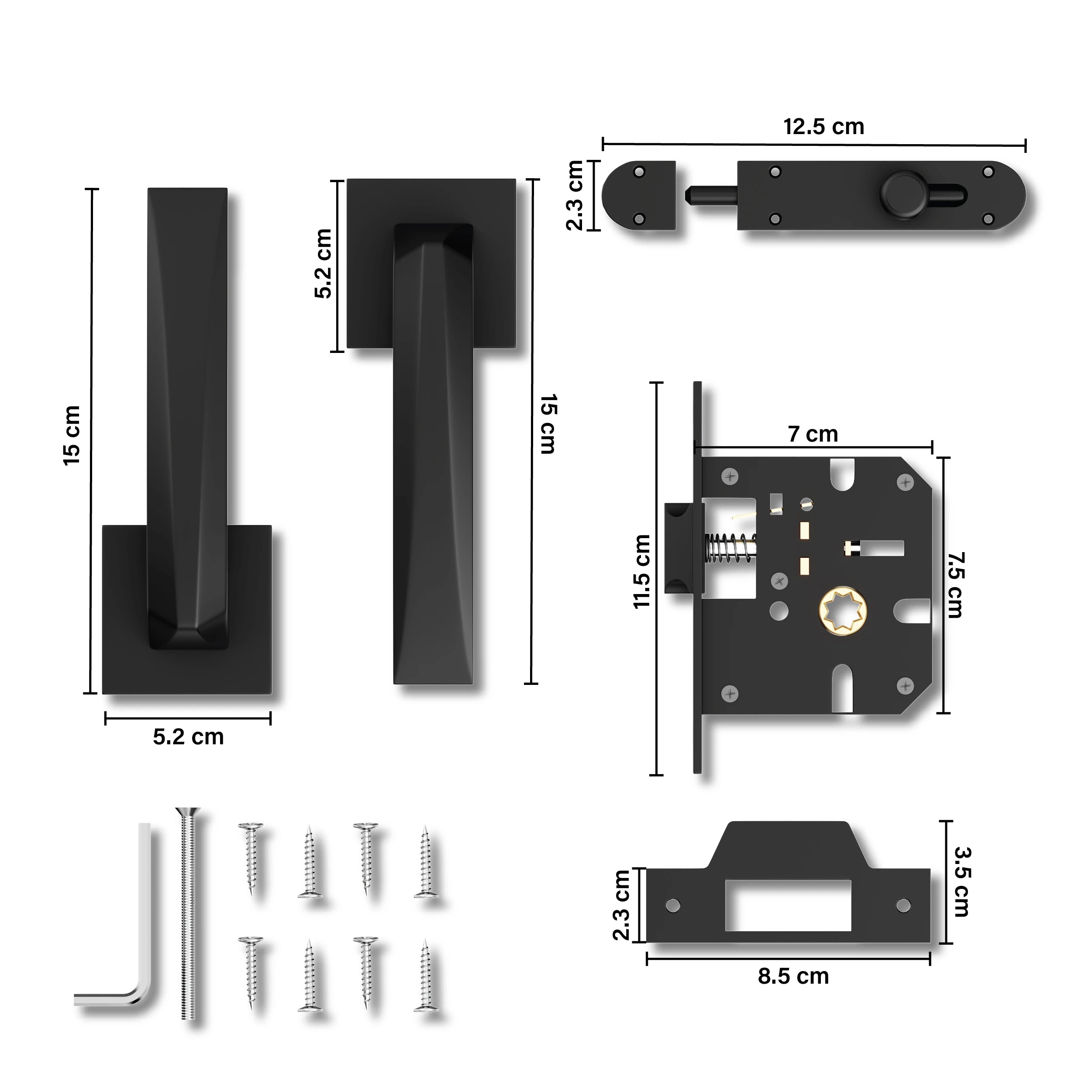 Gloxy Venlo Series Black Finish Mortise Bathroom Door Latch Lock With Handle