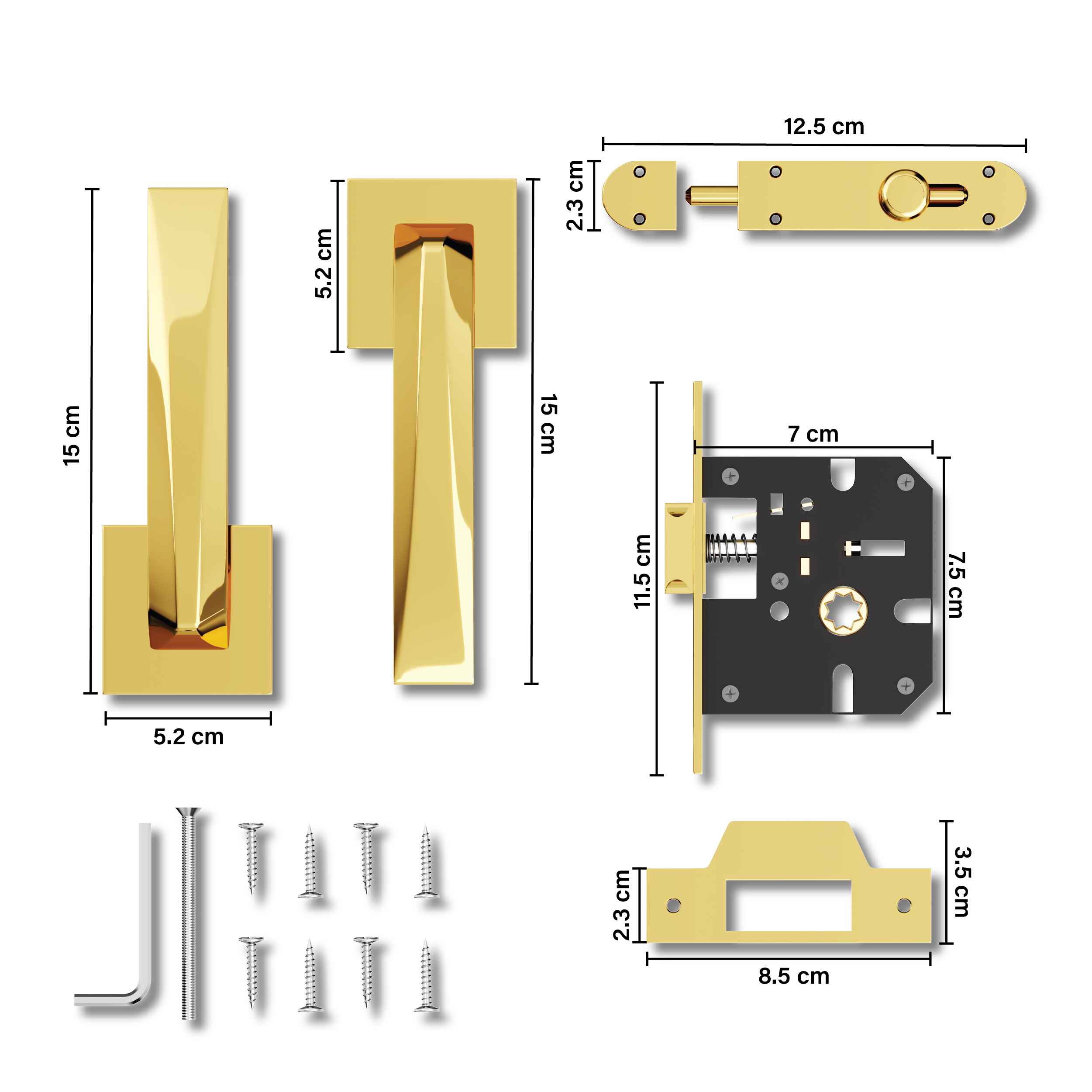 GLOXY Brass Door Lock for Balcony Store Room Door Lock, Mortise Keyless Handle Set with Brass Baby Latch for Home,Office,Hotel | Gold Finish (2 Years Warranty, Pack of 1)