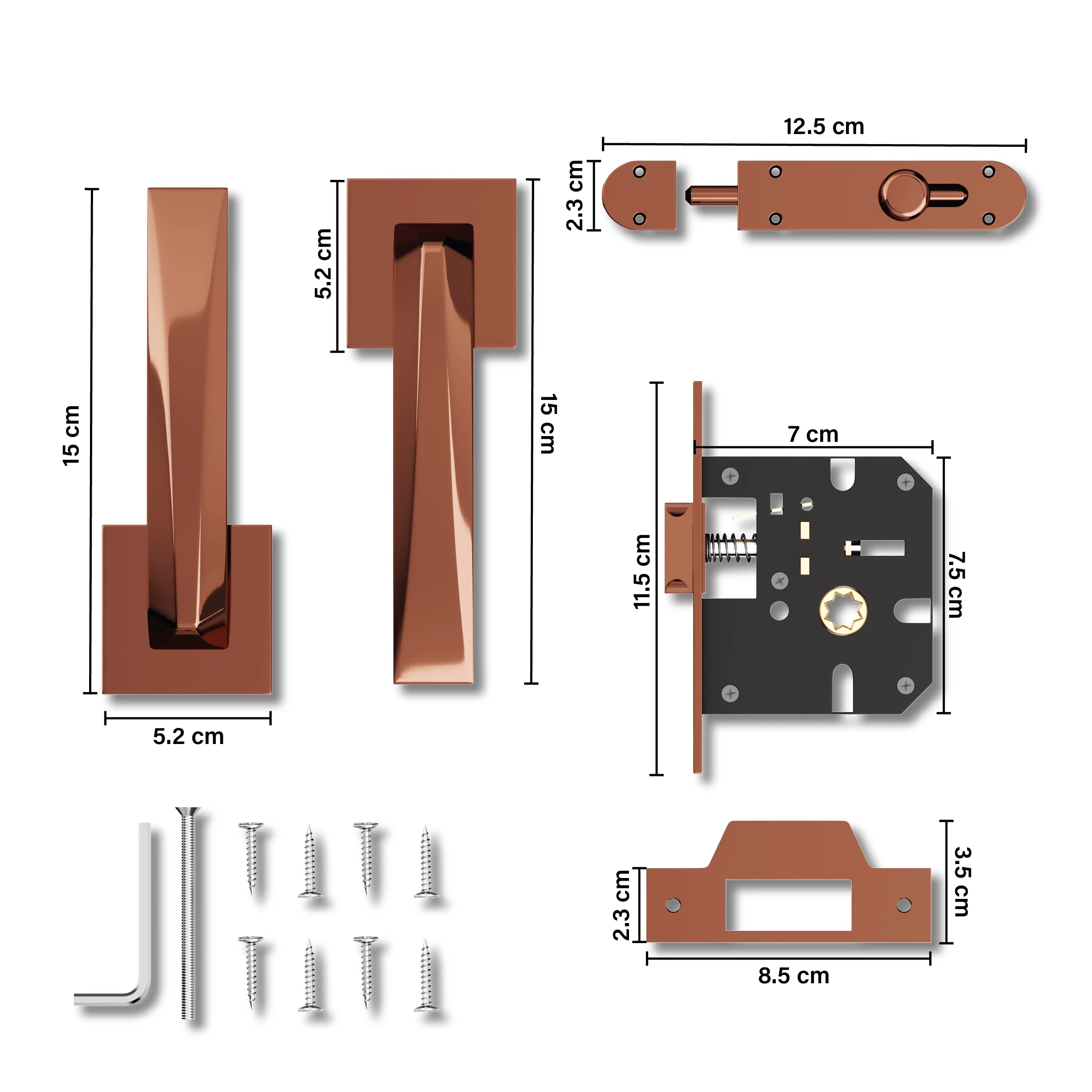 Gloxy Venlo Series Rose Gold Finish Mortise Bathroom Door Latch Lock With Handle