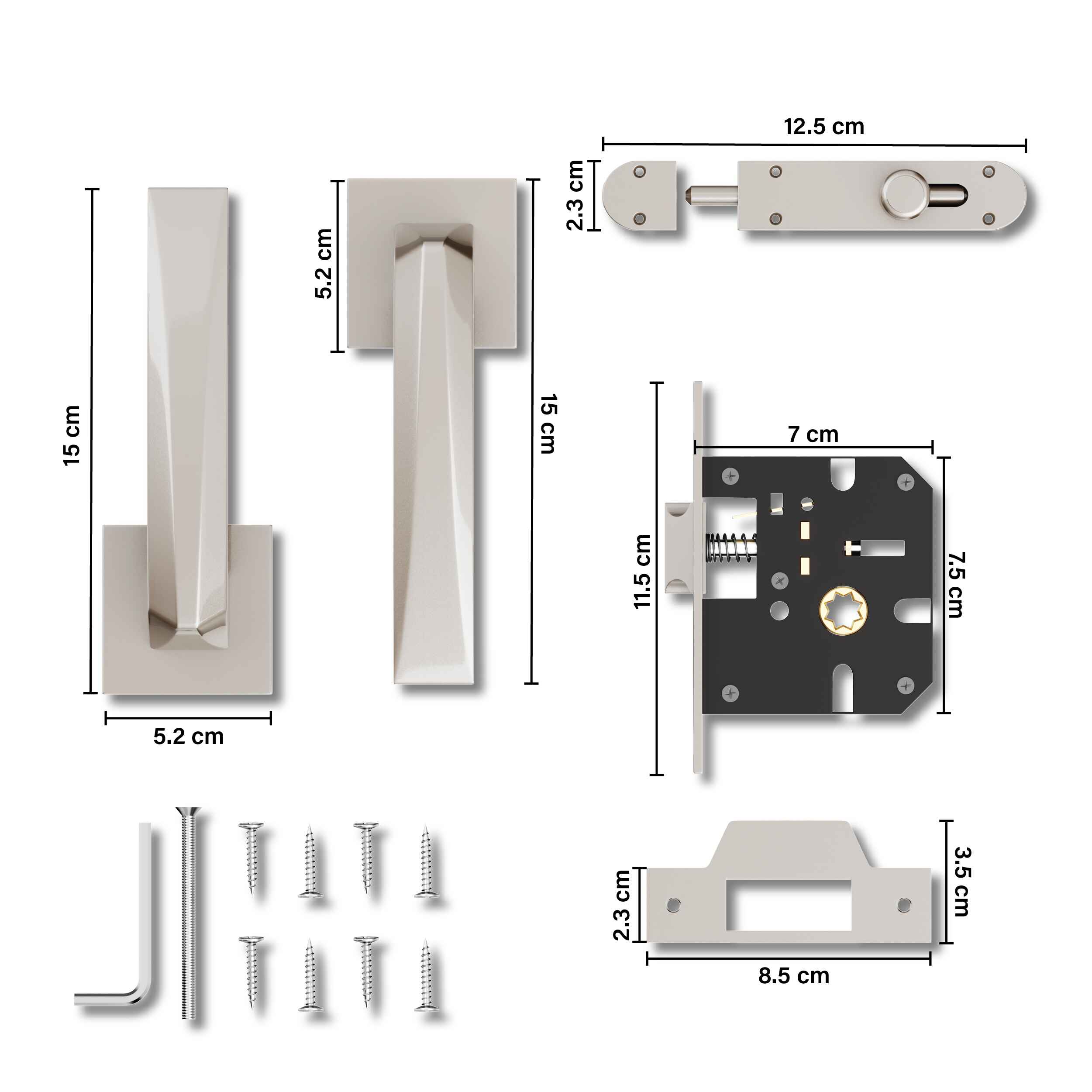 GLOXY Brass Door Lock for Balcony Store Room Door Lock, Mortise Keyless Handle Set with Brass Baby Latch for Home,Office,Hotel | Satin Chrome Finish (2 Years Warranty, Pack of 1)