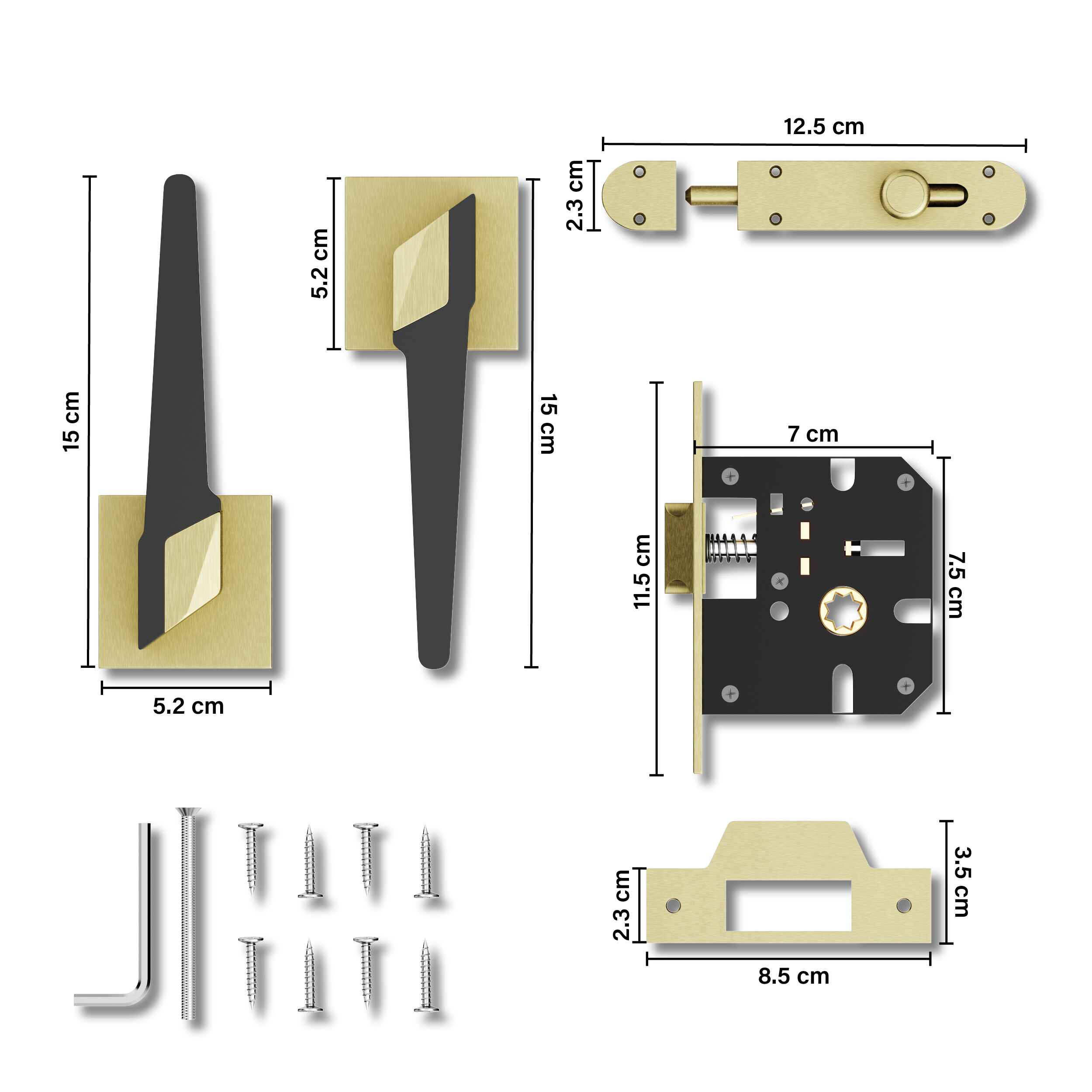 GLOXY Brass Door Lock for Balcony Store Room Door Lock, Mortise Keyless Handle Set with Brass Baby Latch for Home,Office,Hotel | Antique Finish (2 Years Warranty, Pack of 1)