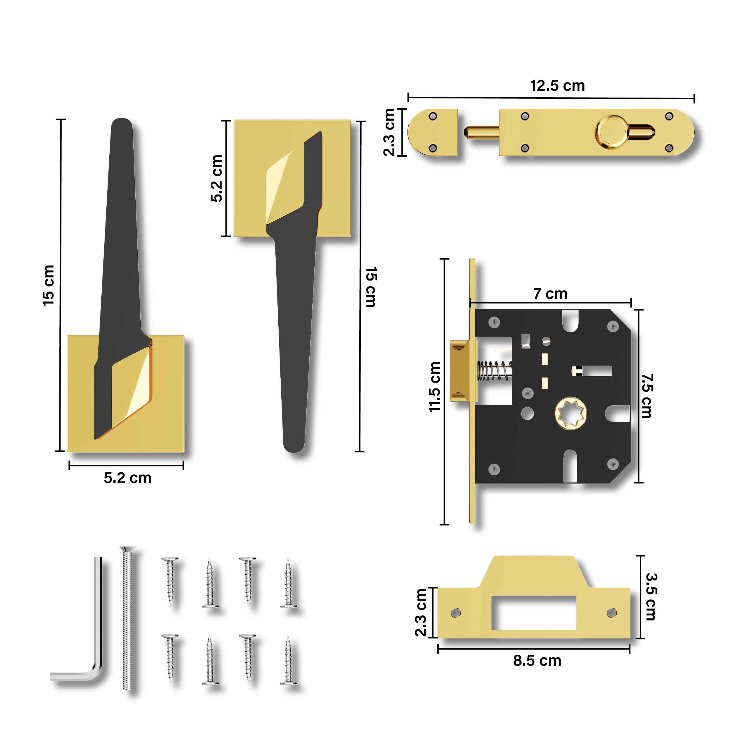 GLOXY Brass Door Lock for Balcony Store Room Door Lock, Mortise Keyless Handle Set with Brass Baby Latch for Home,Office,Hotel | Gold & Black Finish (2 Years Warranty, Pack of 1)