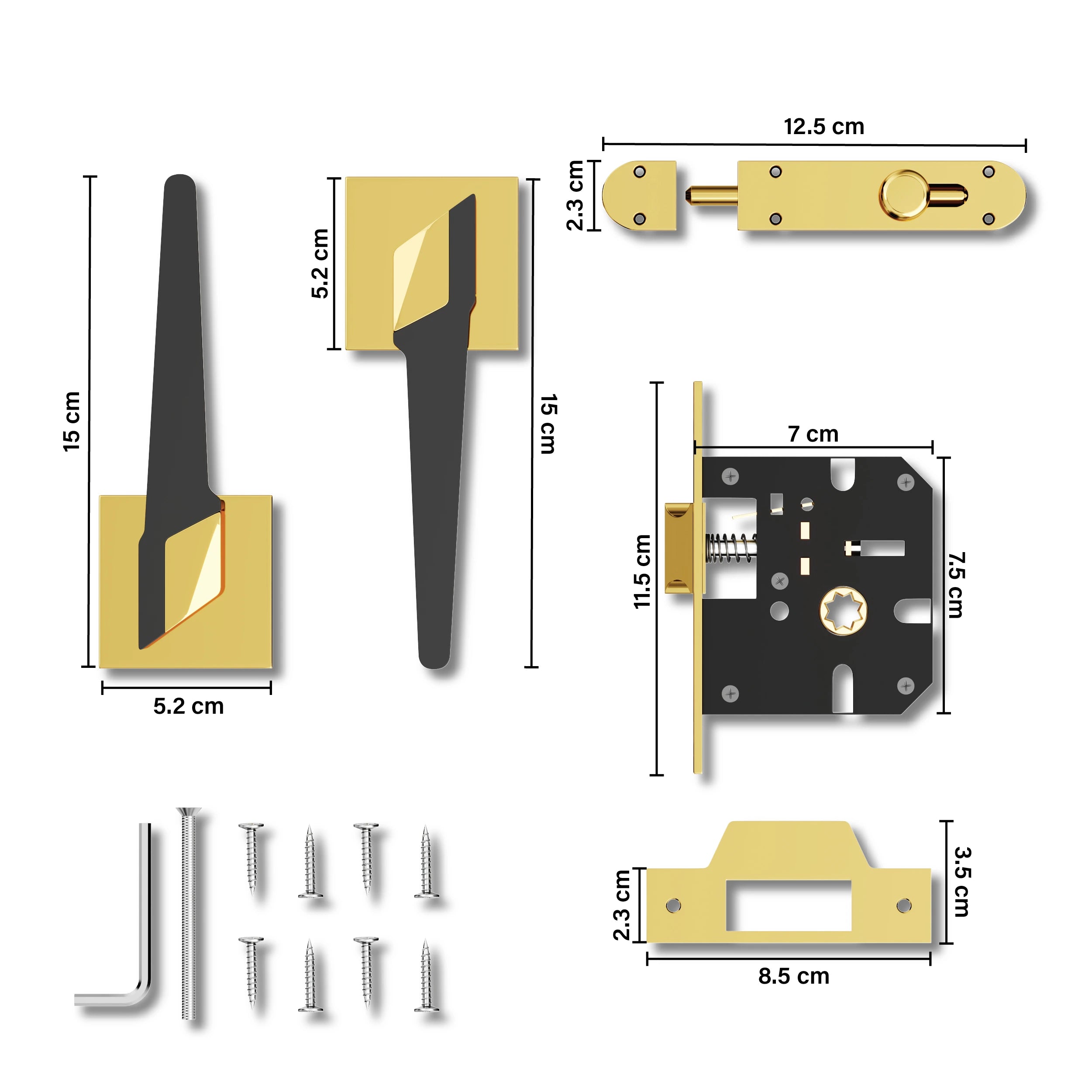 GLOXY Brass Door Lock for Balcony Store Room Door Lock, Mortise Keyless Handle Set with Brass Baby Latch for Home,Office,Hotel | Gold & Black Finish (2 Years Warranty, Pack of 1)