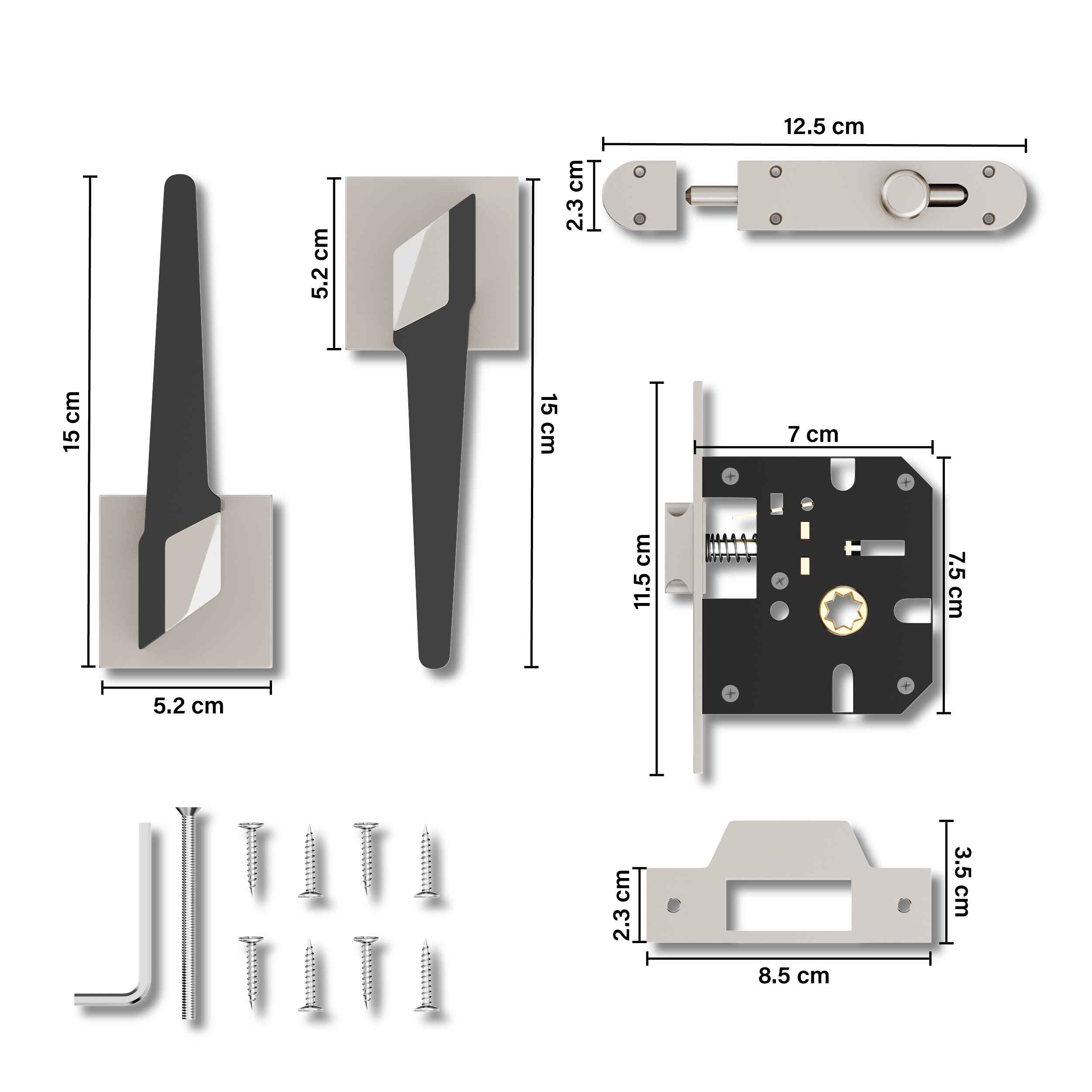 GLOXY Brass Door Lock for Balcony Store Room Door Lock, Mortise Keyless Handle Set with Brass Baby Latch for Home,Office,Hotel | Satin Chrome Finish (2 Years Warranty, Pack of 1)