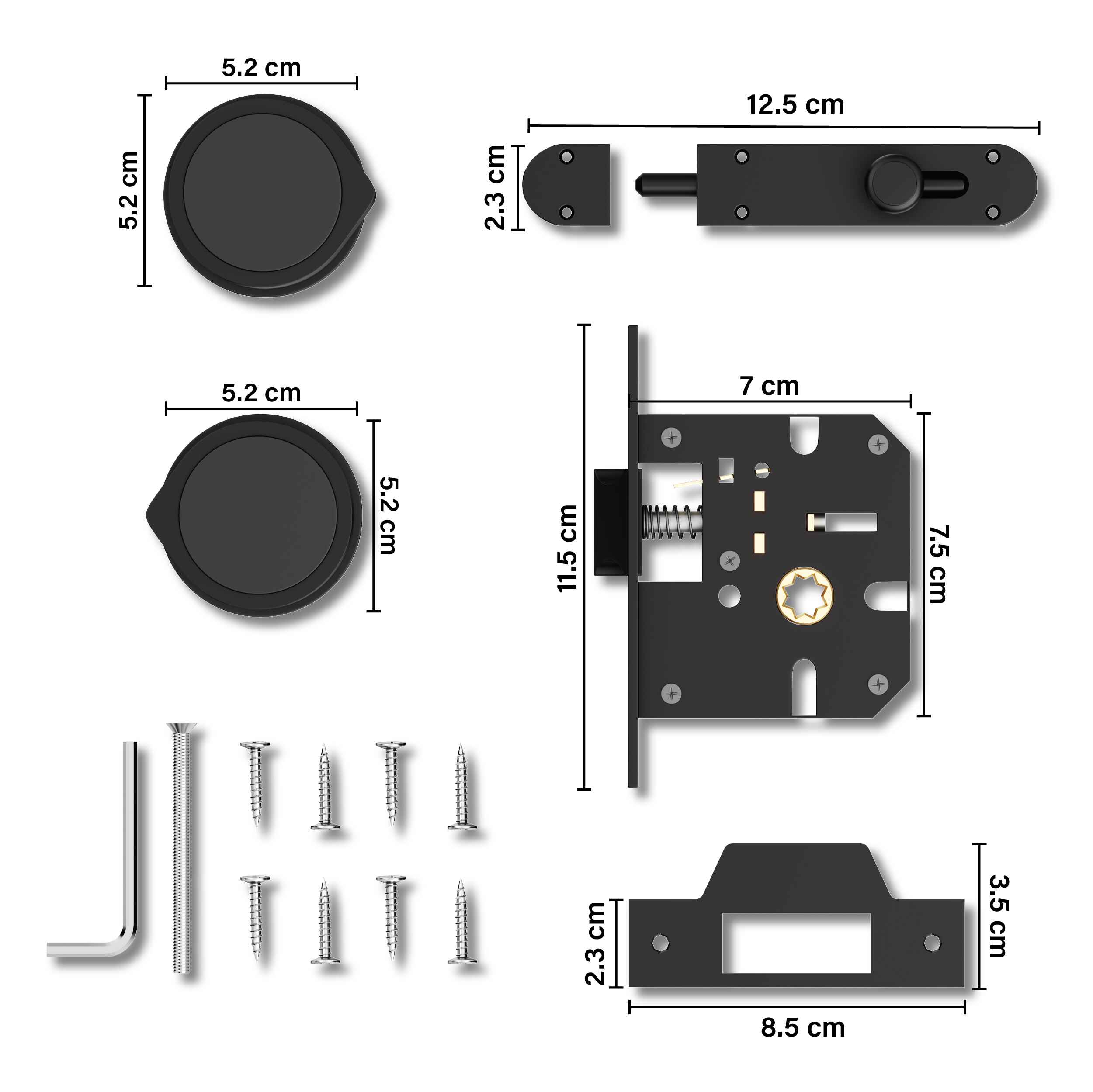 GLOXY Brass Door Lock for Balcony Store Room Door Lock, Mortise Keyless Handle Set with Brass Baby Latch for Home,Office,Hotel |  Black Finish (2 Years Warranty, Pack of 1)