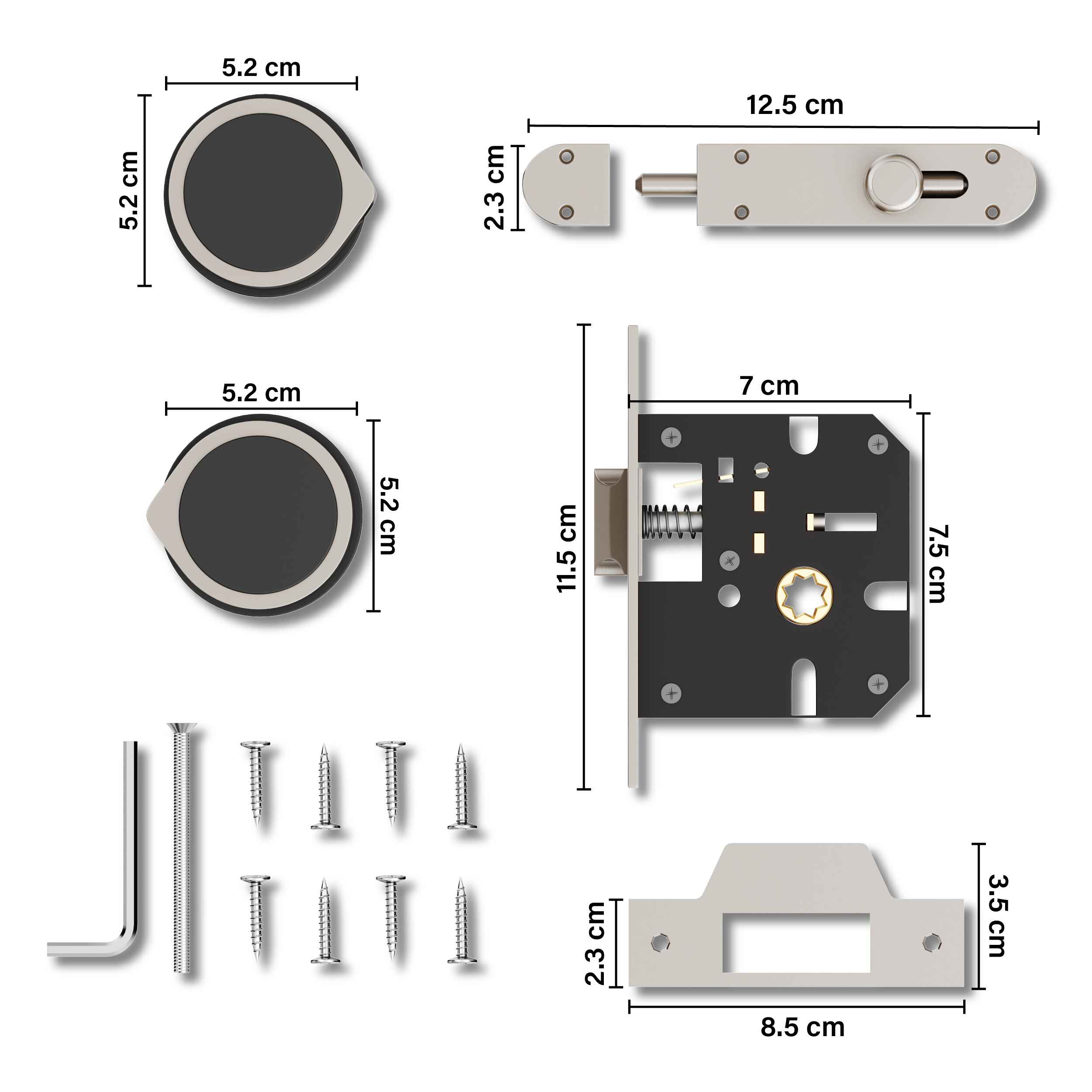 GLOXY Brass Door Lock for Balcony Store Room Door Lock, Mortise Keyless Handle Set with Brass Baby Latch for Home,Office,Hotel | satin & Black Finish (2 Years Warranty, Pack of 1)