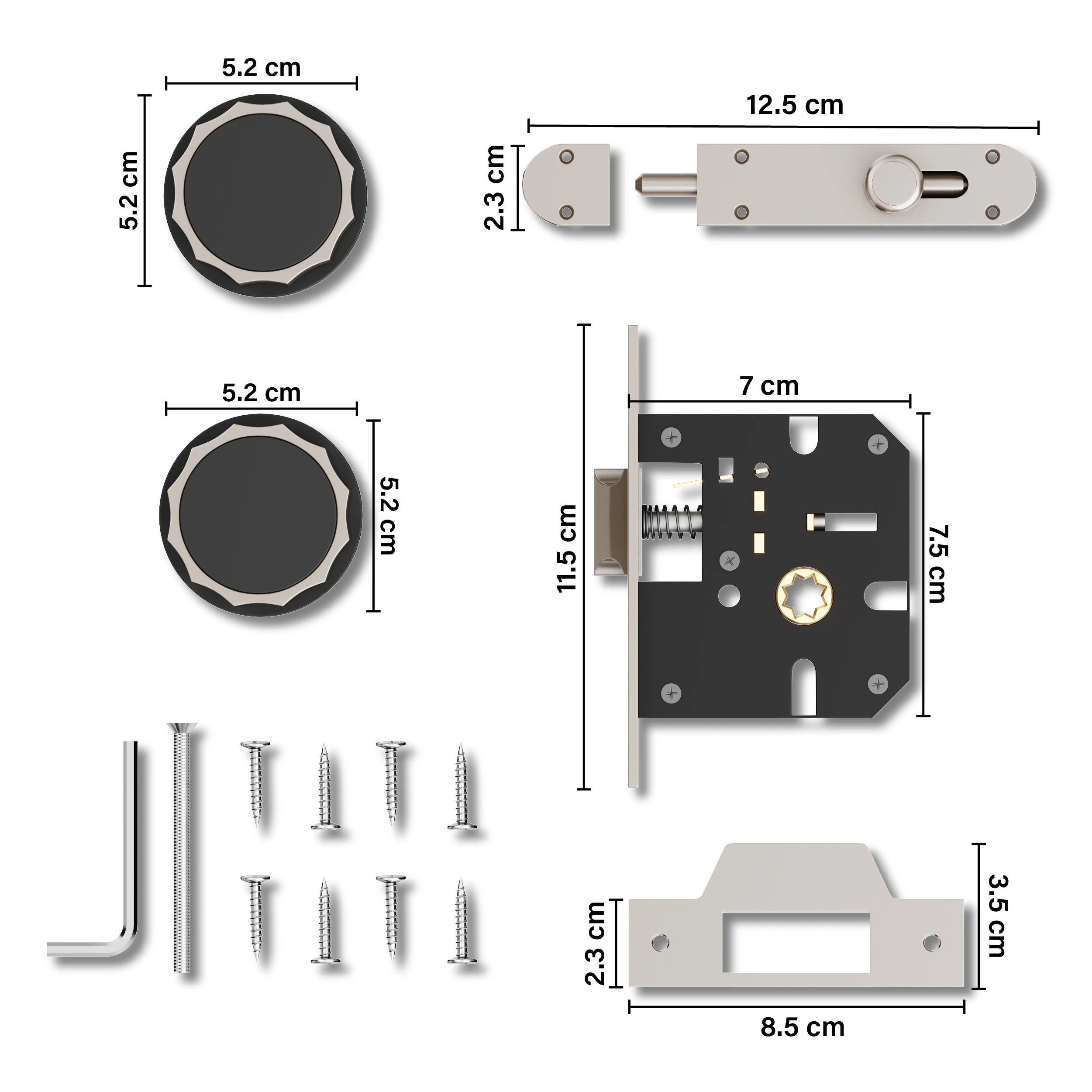 Gloxy Monik Series Satin Chrome Finish Mortise Bathroom Door Latch Lock With Round Handle