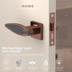 GLOXY Brass Mortise Door Lock for Balcony and Bathroom Door Lock/Keyless Pull Handle Set with Baby Latch for Hotel, Office,Store Room | Rose Gold & Black Finish (2 Years Warranty, Pack of 1)