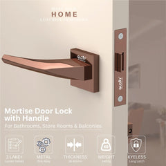 GLOXY Brass Door Lock Set for Bathroom,Mortise Door Lock Handle Set for Balcony,Keyless Lock Pull Handle Set for Storeroom |Rose Gold Finish (2 Years Warranty, Pack of 1)