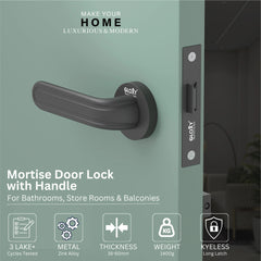 GLOXY Brass Door Lock for Balcony Store Room Door Lock, Mortise Keyless Handle Set with Brass Baby Latch for Home,Office,Hotel | Black Finish (2 Years Warranty, Pack of 1)