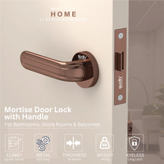 GLOXY Brass Door Lock for Balcony Store Room Door Lock, Mortise Keyless Handle Set with Brass Baby Latch for Home,Office,Hotel | Rose Gold Finish (2 Years Warranty, Pack of 1)