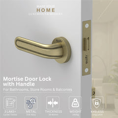 GLOXY Brass Door Lock for Balcony Store Room Door Lock, Mortise Keyless Handle Set with Brass Baby Latch for Home,Office,Hotel | Antique Finish (2 Years Warranty, Pack of 1)