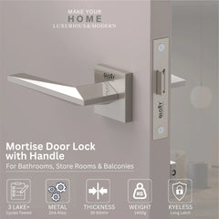 GLOXY Brass Door Lock for Balcony Store Room Door Lock, Mortise Keyless Handle Set with Brass Baby Latch for Home,Office,Hotel | Satin Chrome Finish (2 Years Warranty, Pack of 1)