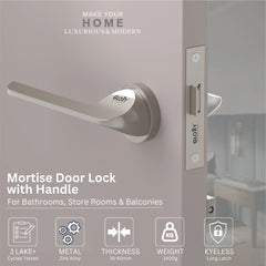 GLOXY Brass Door Lock for Balcony Store Room Door Lock, Mortise Keyless Handle Set with Brass Baby Latch for Home,Office,Hotel | Satin & Black Finish (2 Years Warranty, Pack of 1)