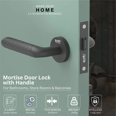 GLOXY Brass Door Lock for Balcony Store Room Door Lock, Mortise Keyless Handle Set with Brass Baby Latch for Home,Office,Hotel | Black Finish (2 Years Warranty, Pack of 1)