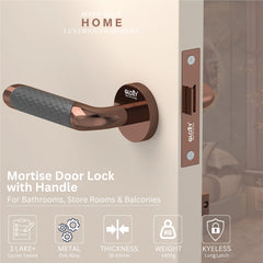 GLOXY Brass Door Lock for Balcony Store Room Door Lock, Mortise Keyless Handle Set with Brass Baby Latch for Home,Office,Hotel |Rose Gold & Black Finish (2 Years Warranty, Pack of 1)