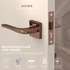 GLOXY Mortise Tower Bolt Door Lock Set for Bathroom, Mortise Door Lock Handle Set for Balcony, Keyless Pull Lock Handle Set for Kitchen |Rose Gold Finish (2 Years Warranty, Pack of 1)