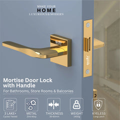 GLOXY Mortise Baby Latch Door Lock Set for Bathroom, Mortise Door Lock Handle Set for Balcony, Tower Bolt Lock Handle Set for Storeroom |Gold Finish (2 Years Warranty, Pack of 1)